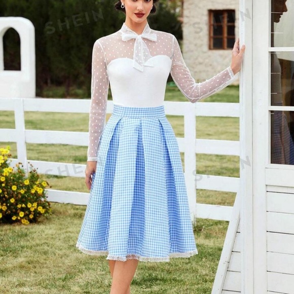 NWT  Women's Flocked Polka Dot Mesh Splicing Collar Bow Tie Bodysuit - Picture 5 of 5